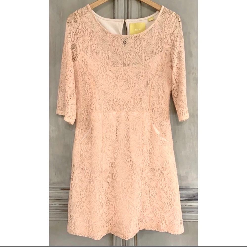 Maeve Anthropologie Lefkara Peach Lace Dress Sz M